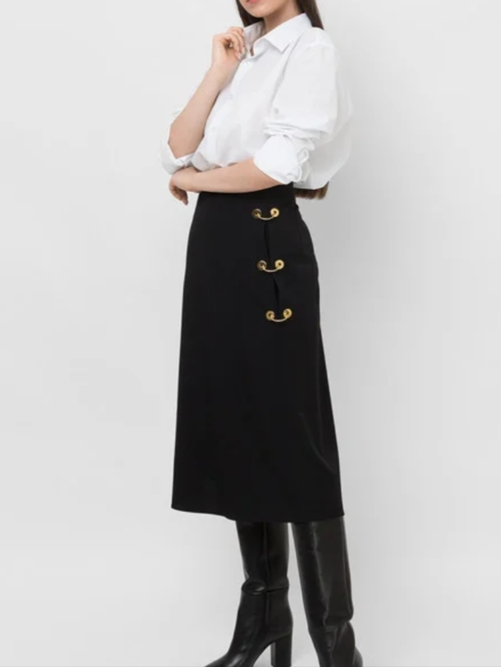 Sportmax Black Wool Vanna Midi Skirt, Italy, 4/36